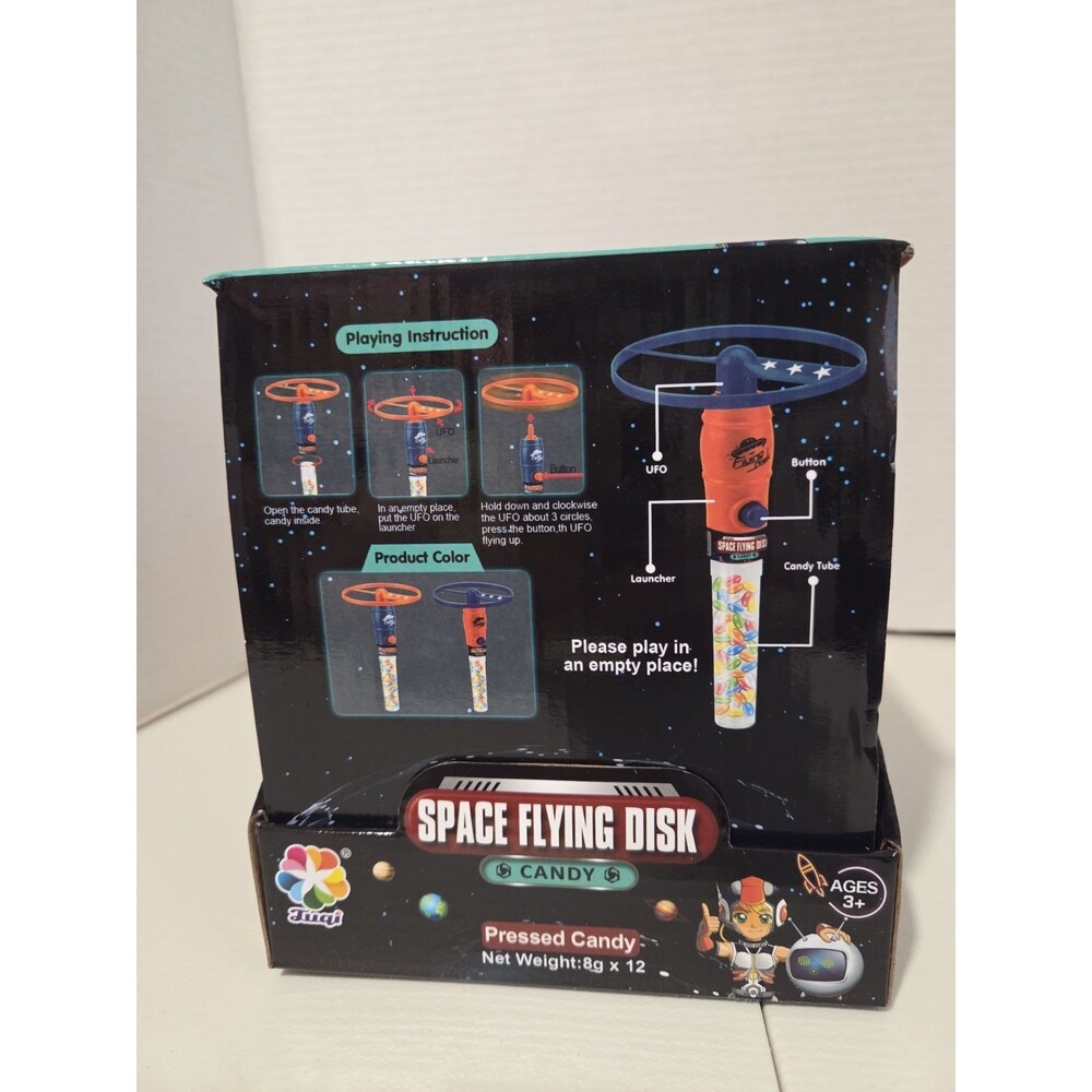 Juqi Space Flying Disk Pressed Candy Launcher Toy, Plastic, No.887, 12ct 8g